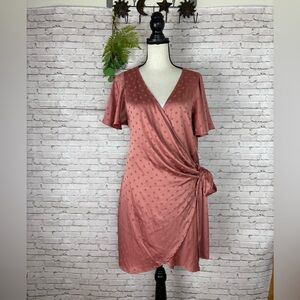 Dress Forum Rose Gold Polka Dot Wrap Flutter Sleeve Mini Dress